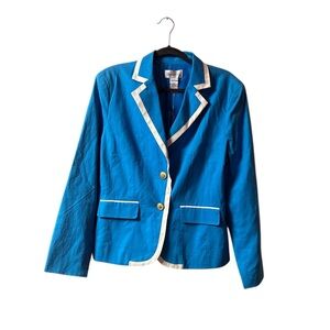 Chadwick’s of Boston VTG Blue Linen Blend Long Sleeve Blazer with White Accents